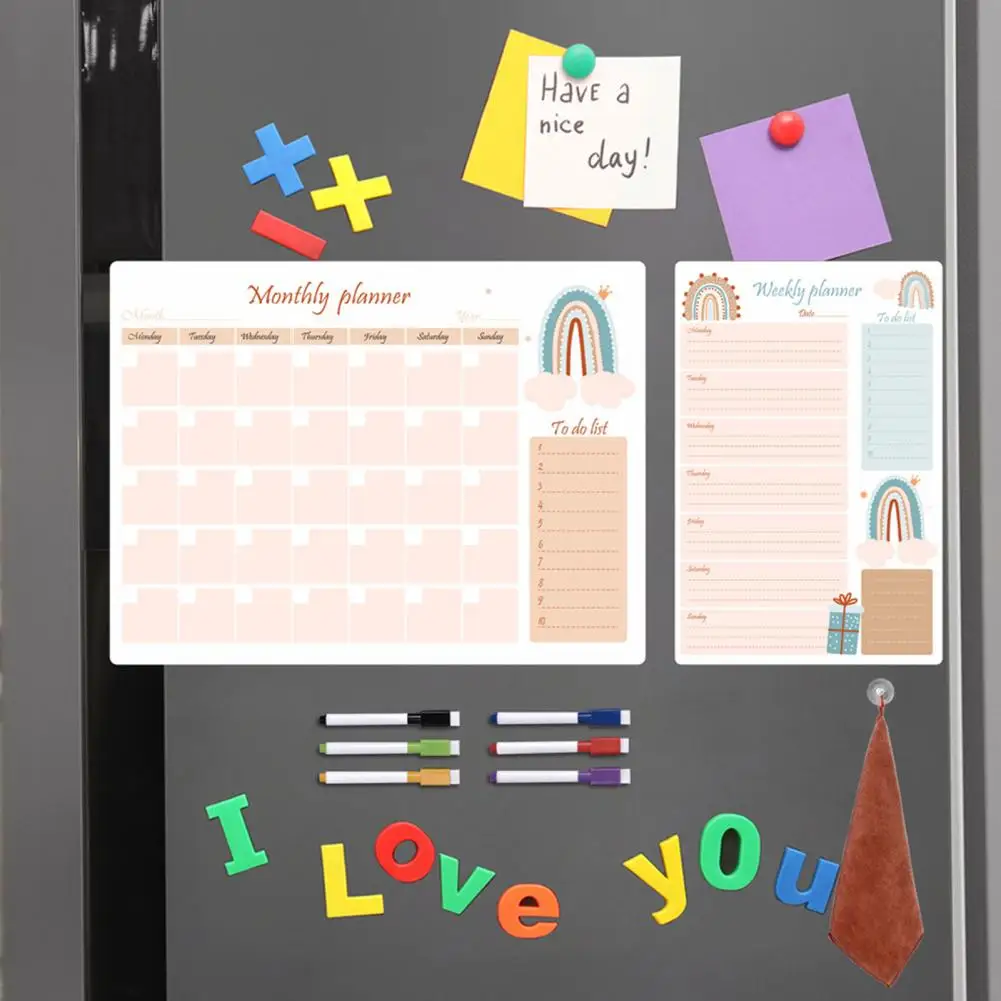 Magnetic Weekly Planner Durable Magnetic Fridge Calendar Kit Scratch-proof Dry-erase Whiteboard Planner with Pens Organize Week