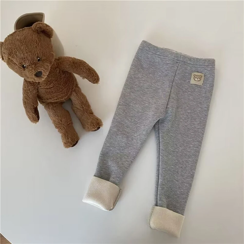 Unisex Kids' Plush Warmth Bottoms with Cartoon Patterns Ideal for Autumn and Winter Outdoor Activities Kids Pants