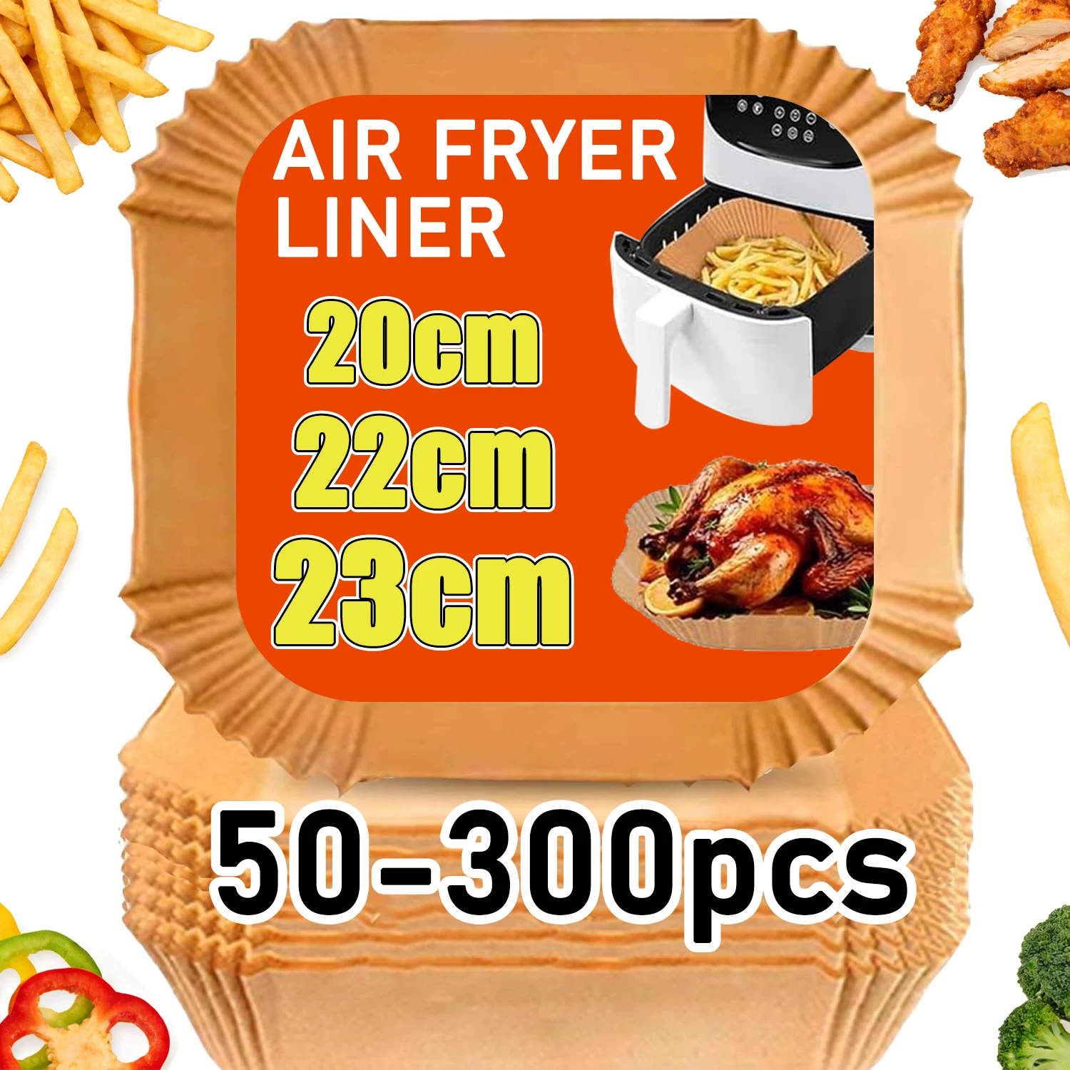 20/22/23cm Air Fryer Paper Liners Disposable Non-stick Oil-proof Baking Paper Liner for Oven Microwave Roasting Baking Accessori