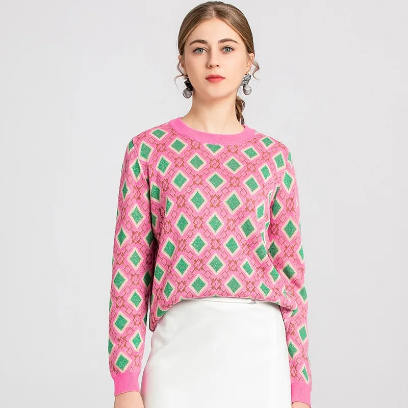 

Pink Plaid Knit Pullovers for Women, Oversize Winter Jumpers, Casual Sweater , Ropa De Mujer, Clothing Couple Christmas Tops