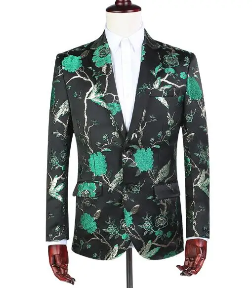 

New Men's Printed Pattern Long Sleeve Groom Suits Blazer Two Buttons Male Fashion Cotton Blend Blazers Coat ABB322
