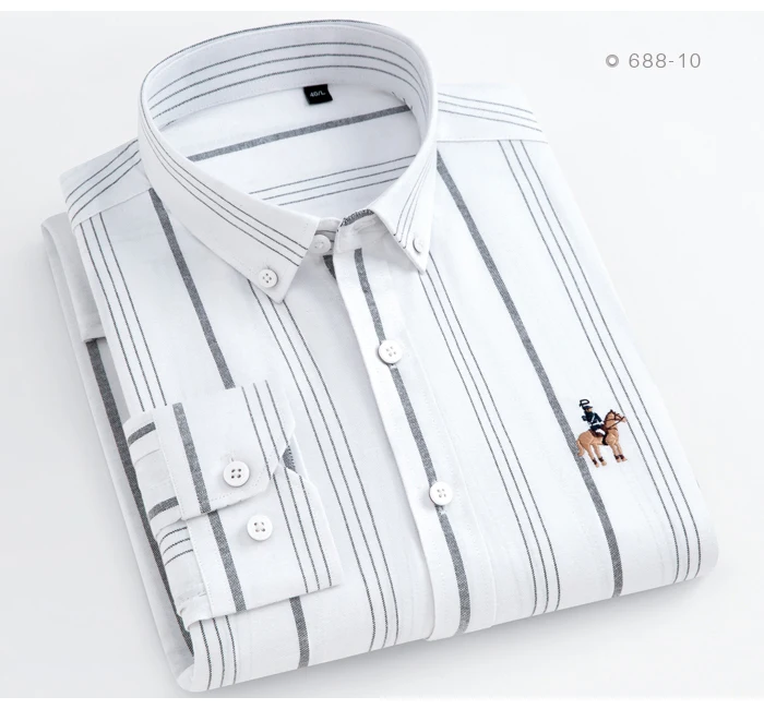 mens short sleeve white shirt Fashion Men's Long Sleeve Casual Contrast Striped Oxford Shirt with Embroidered Logo Comfortable Standard-fit Button-down Shirts mens short sleeve button down