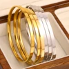 Freetry 3pcs Glossy Stainless Steel Bangles Bracelets for Women Simple Gold Plated Metal Bracelet Minimalist Statement Jewelry 1