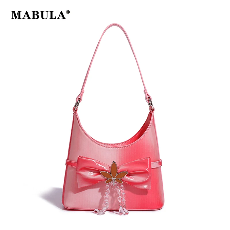 

Женская сумка-хобо MABULA, желеобразная розовая сумочка с бантом, элегантная женская сумочка с верхней ручкой, брендовая шикарная сумка через плечо y2k