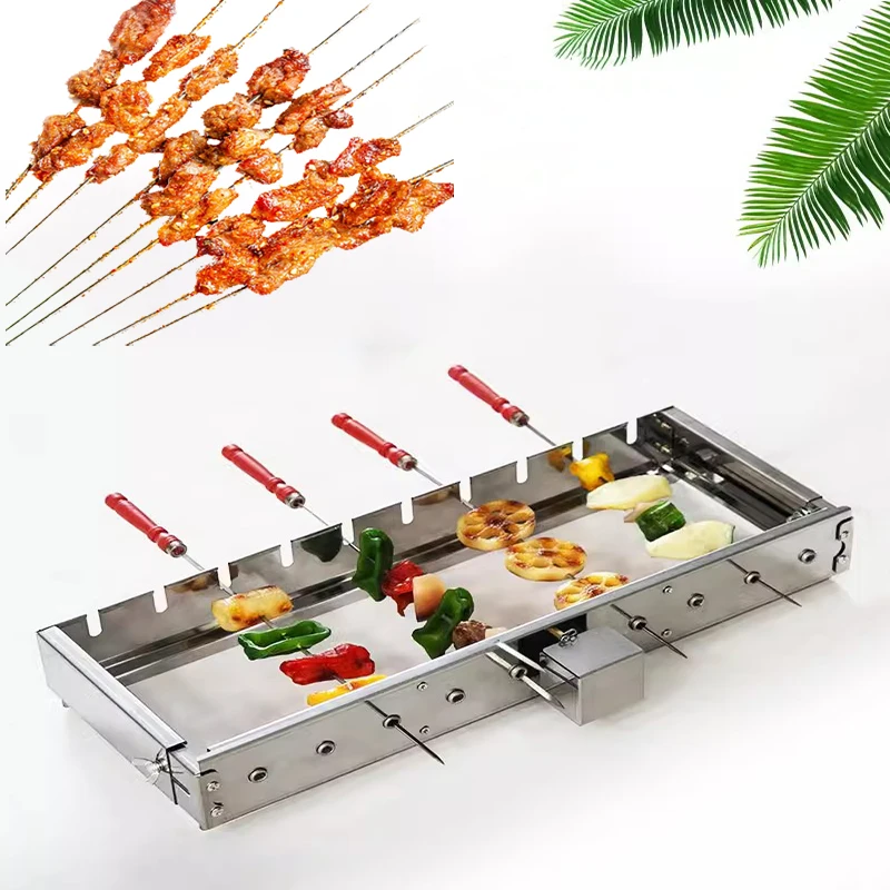 High Quality stainless steel Automatic flipping shelf Adjusting the width Barbecue Grill Rolling roasting needles skewers tools