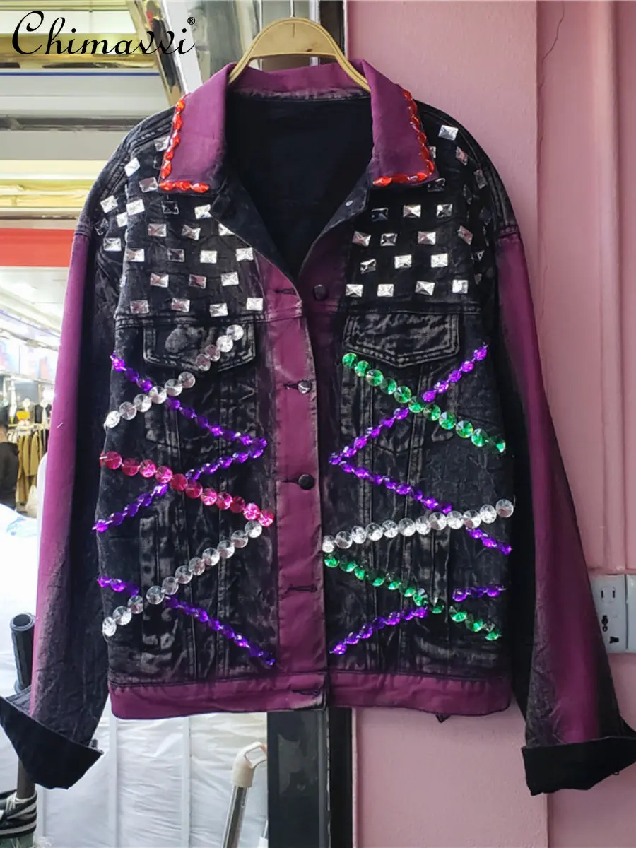 Spring New Fashion Personality Exquisite Rhinestone Tie Dyed Patterned