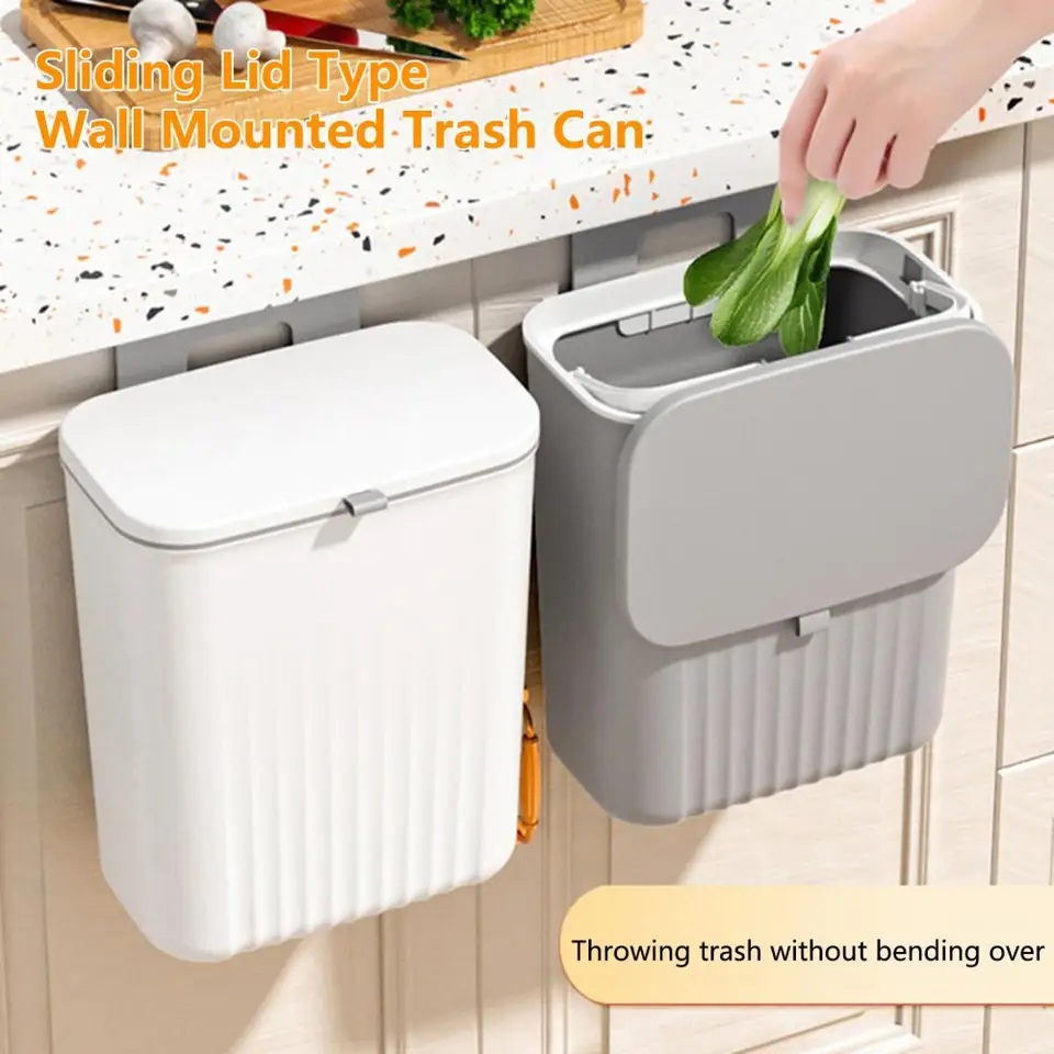 Cross-Border Wholesale Wall-Mounted Trash Can Kitchen Sliding Lid