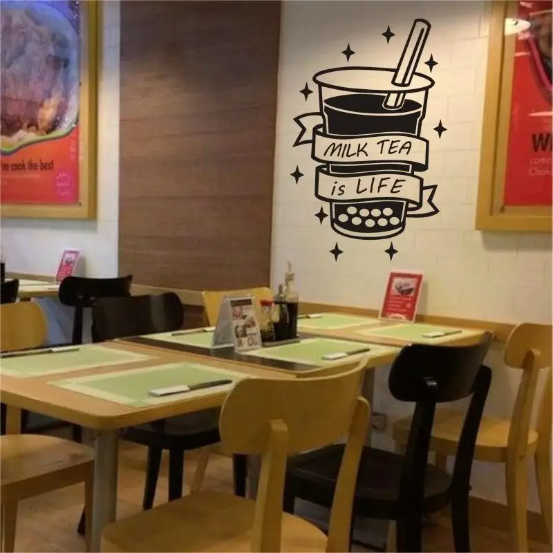 Milk Tea Shop Wall Sticker Bubble Tea Decal Cafe Drink Cup Vinyl Art Decor Mural Decoration Break Coffee