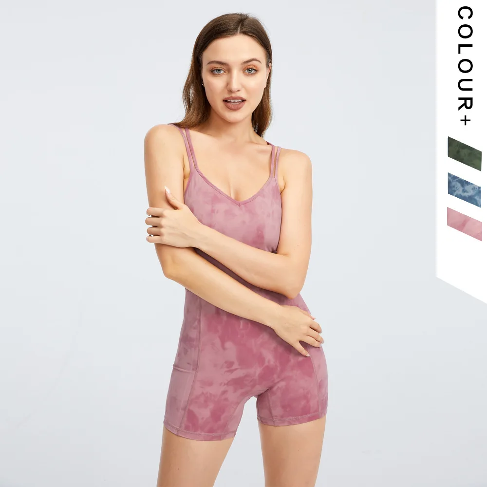 Sleeveless Sexy Back Cross Straps Short Gym Sets Women Gym Clothing Yoga Sets with Padded Short Sports Rompers Fitness Jumpsuit