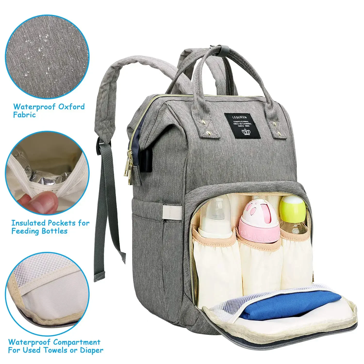 Large Capacity Diaper Bag Backpack Waterproof Maternity Bag USB Interface Diaper Bag Maternity Bag Diaper Backpack
