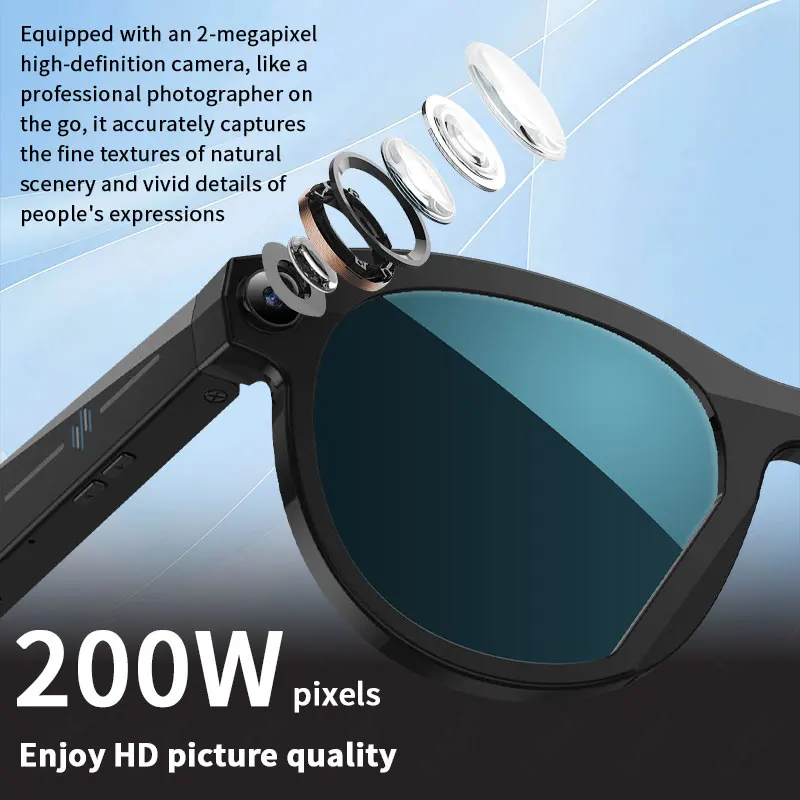 LIGE 2MP HD Camera Smart Glasses 720P Videos Record Sunglasses 290mAh Battery AI Photo Recognition Translation BT Call Glasses