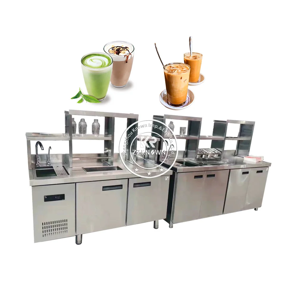 

2024 Custom Bubble Tea Machine Refrigerate Working Water Bar Milk Tea Counter With Bubble Tea Shop Equipments