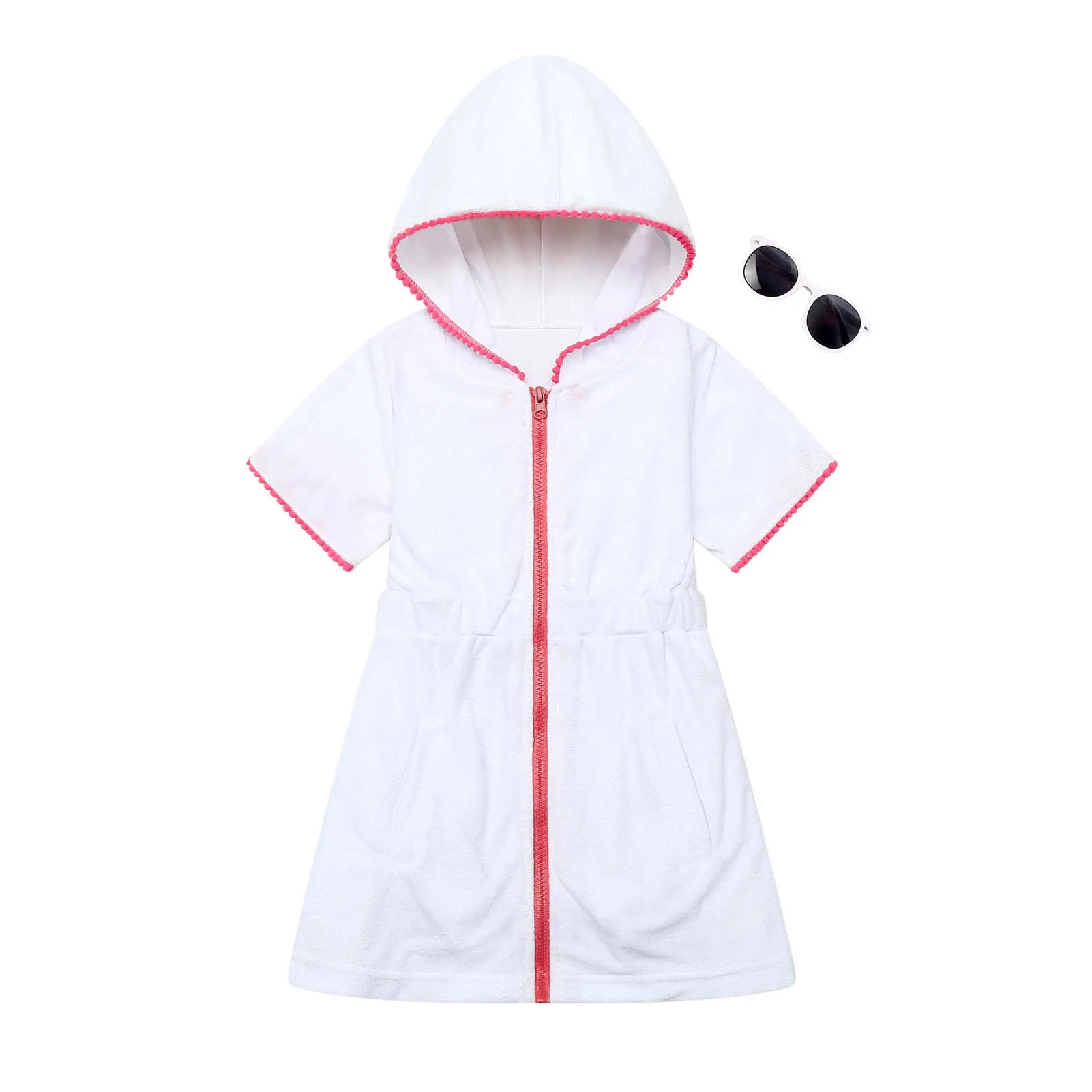 

SUGARETTY Girls Swim Cover Up Kids Swimsuit Coverup Terry Zip-Up Beach Bathing Suit Wraps with Sunglasses