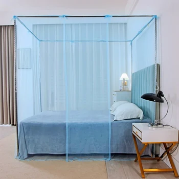 Grand moustiquaire carrée à mailles fines pour lit simple, ouverture à une porte avec embrasses décoratives pour la maison, la chambre à coucher, le Camping et les voyages 1
