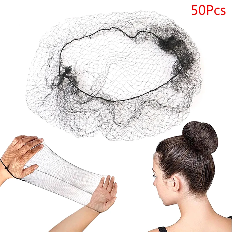 50Pcs Hair Net Black Elastic Bundle Hair Invisible Hairnet Mesh Bun Net 30/50/60CM hair nets