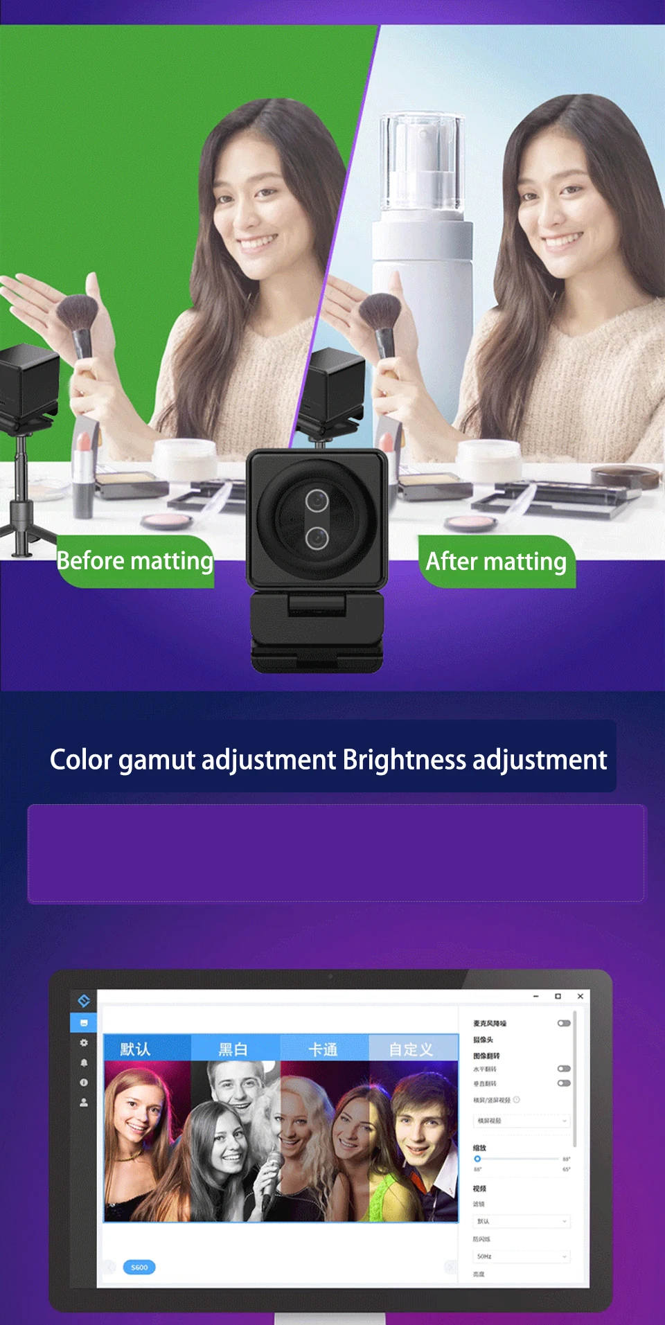Taida-Câmera Web de lente dupla com microfone,