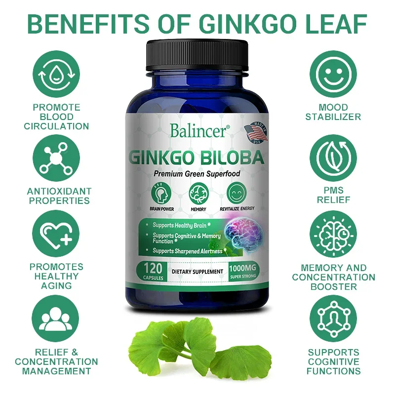 Balincer Memory and Concentration Supplement 1000mg For Clear Thinking Cognition With Ginkgo Biloba Extract Capsules