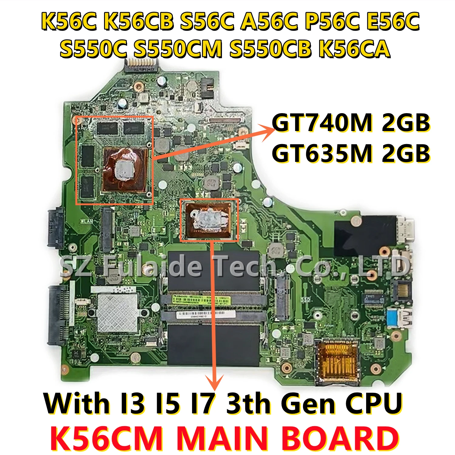 

Материнская плата K56CM для Asus K56C K56CB S56C A56C P56C E56C S550C S550CM S550CB K56CA, материнская плата для ноутбука I3 I5 I7 ЦП GT635M 2G GPU