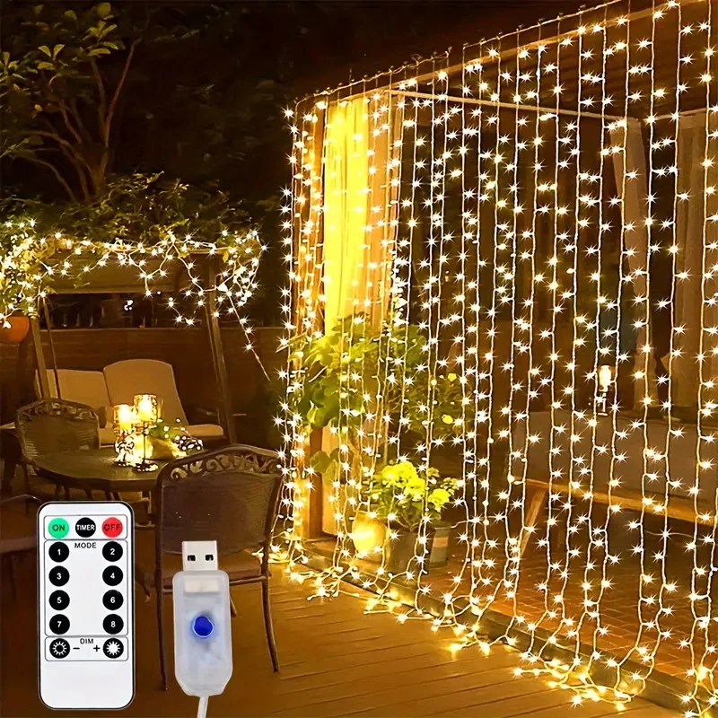 Led Curtain Garland Fairy String Lights Christmas Decor USB Remote Control Wedding Party Holiday Decoration for Home Bedroom
