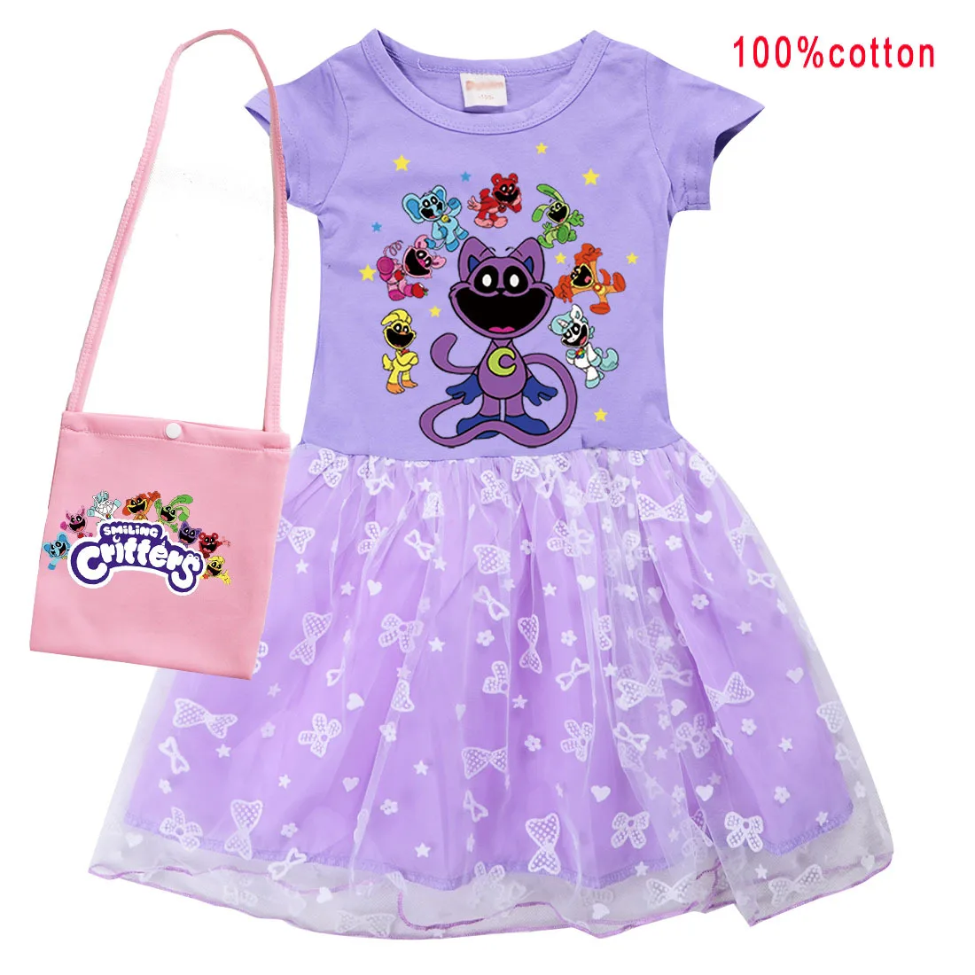 Smiling Critters Catnap Baby Cat Tastic Cosplay Costumes Girls Dresses Kawaii Kids Princess Dress with Bag Birthday Party Gifts