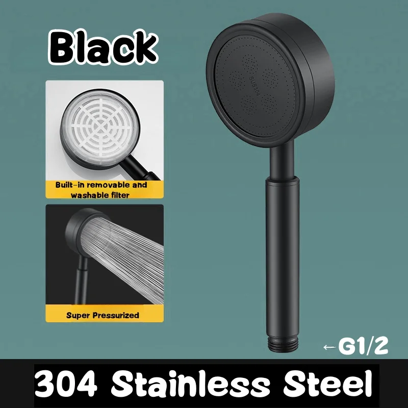 SUS 304 Stainless Steel Bathroom Handheld Shower Head High Pressure Water Saving Sprayer Nozzle Supercharged Rainfall Showerhead 3