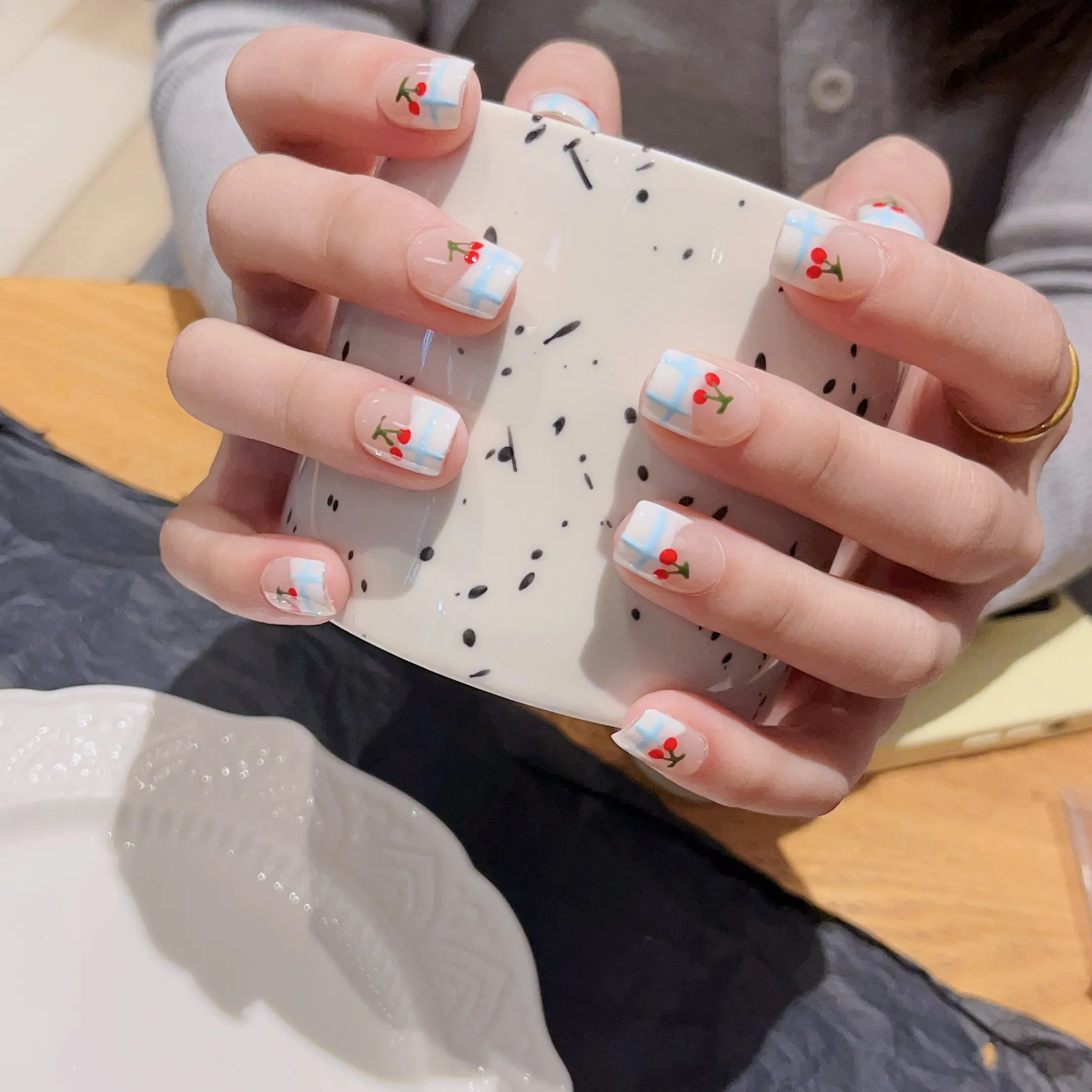 

Cherry Short Tips Handmade Press On Nails with Fresh and Lovely Style In Emmabeauty Store No.EM19254