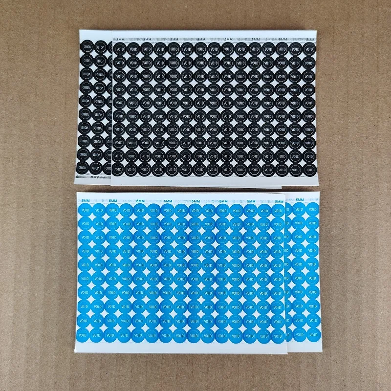 

Blue/Black Round 5mm Fragile Paper VOID Sticker, Guaranteed Tamper Warranty Seal for Mobile/Laptop/Pad Repairment ,300 PCs/Lot