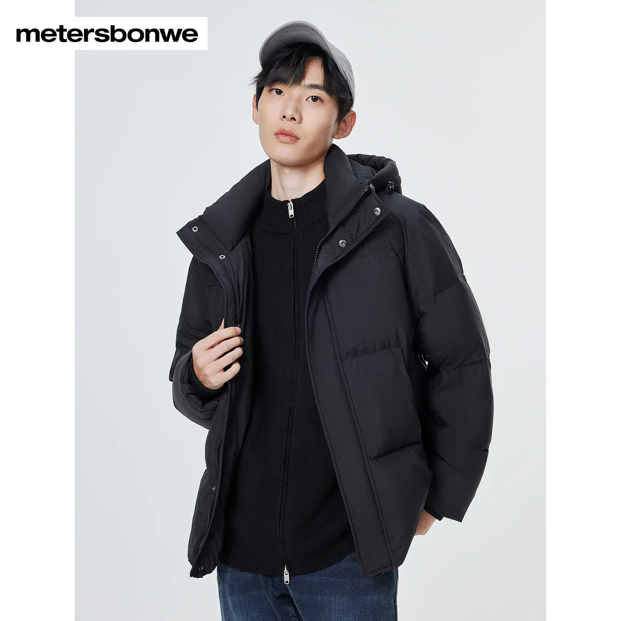 Metersbonwe-Men's Down Jacket Hooded With Reflective Article Drawstring Comfort Duck Down Basics Casual Warm Wear Winter