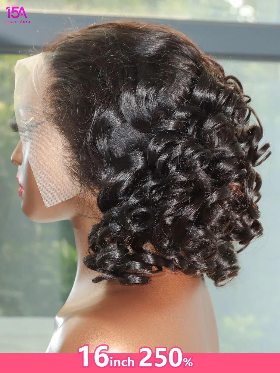 10 12 14인치 13x4 바운시 컬 숏밥 가발 100% 생인모 베트남산 더블 드로운 풀 레이스 프론트 인모 고품질