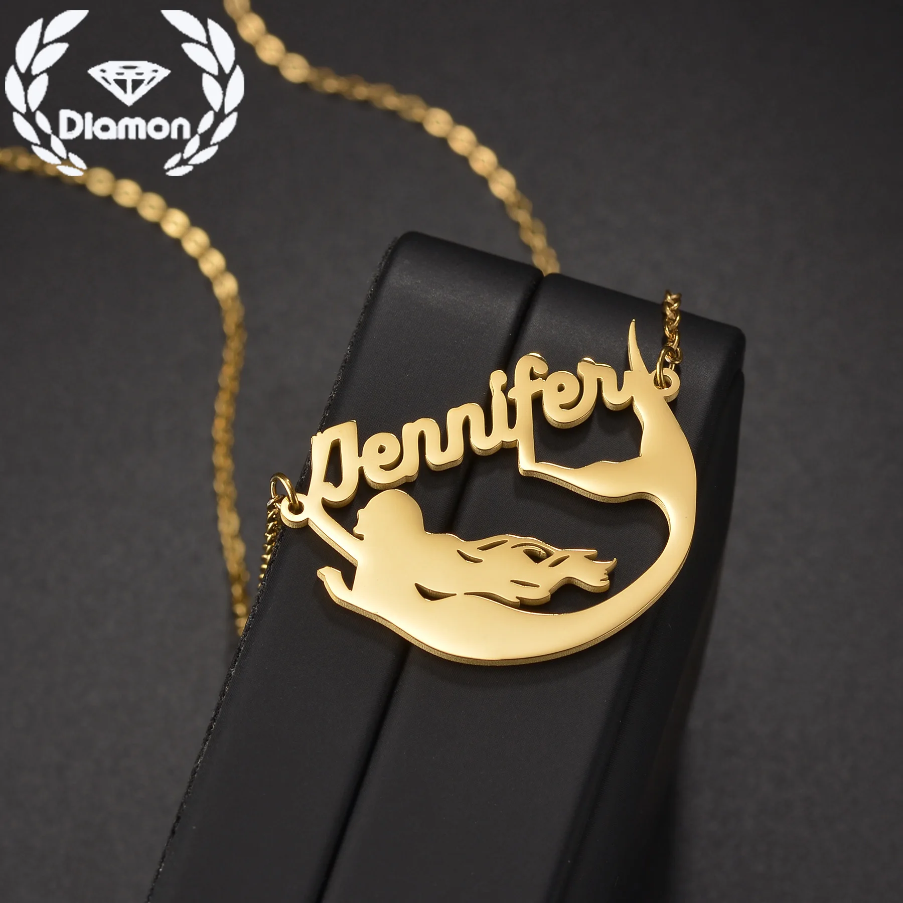 

Diamon Custom Name Cartoon Mermaid Stainless Steel Women Necklace Letters Chain Pendant Birthday Jewelry Mother's Day Gift
