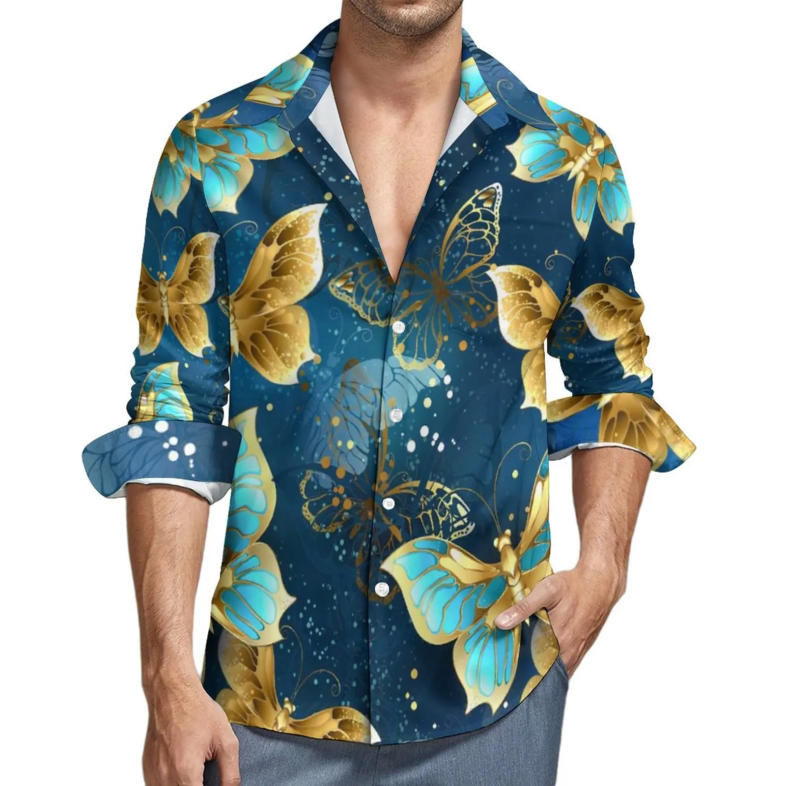 

Steampunk Butterfly Shirt Man Abstract Animal Casual Shirts Spring Street Design Blouses Long Sleeve Fashion Oversized Clothes
