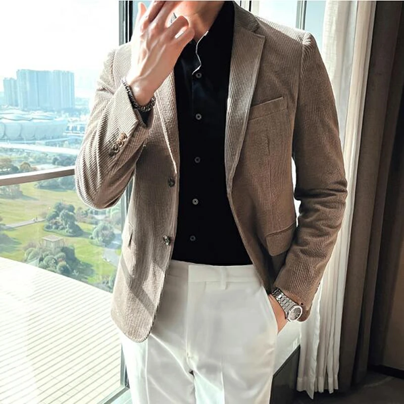 Corduroy Men's Blazer Single Breasted Casual Elegant Wedding Man Suit Jackets Coat Men's Stage Men Clothing Coat for Party Prom