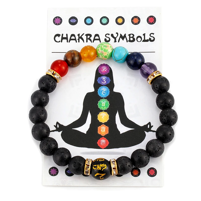 Pulsera de 7 Chakras con Cardfor de significado para hombres y mujeres, cristal Natural, joyería curativa contra la ansiedad, Mandala, pulsera de meditación de Yoga, regalo