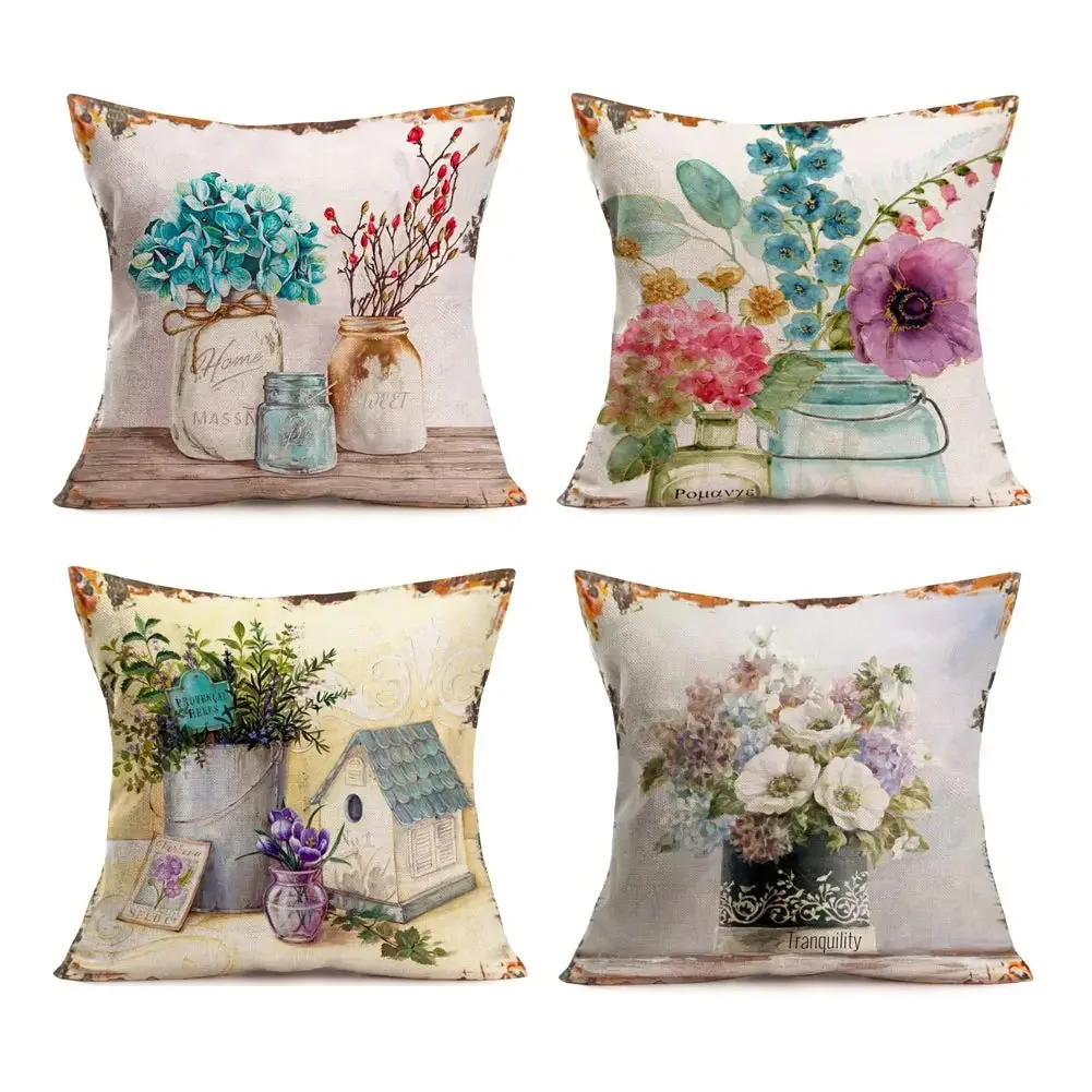 

Vase flower arrangement linen pillowcase sofa cushion cover home decoration can be customized for you 40x40 50x50 60x60 45x45