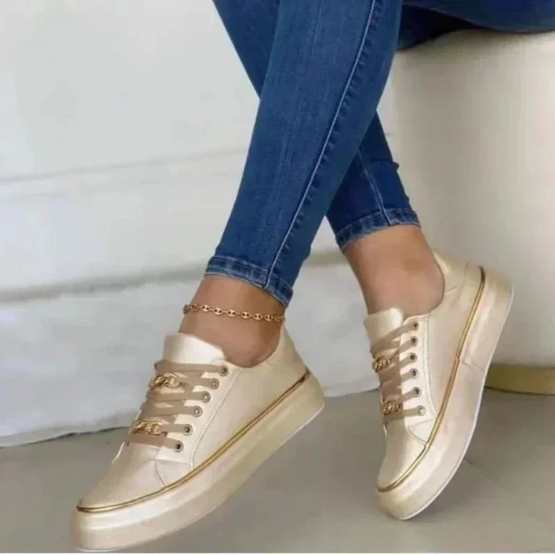 Women's Sneakers 2025 New Fashion Womens Shoes Comfortable Round Toe Platform Sneakers Lace-up Walking Vulcanized Shoes Zapatos 4
