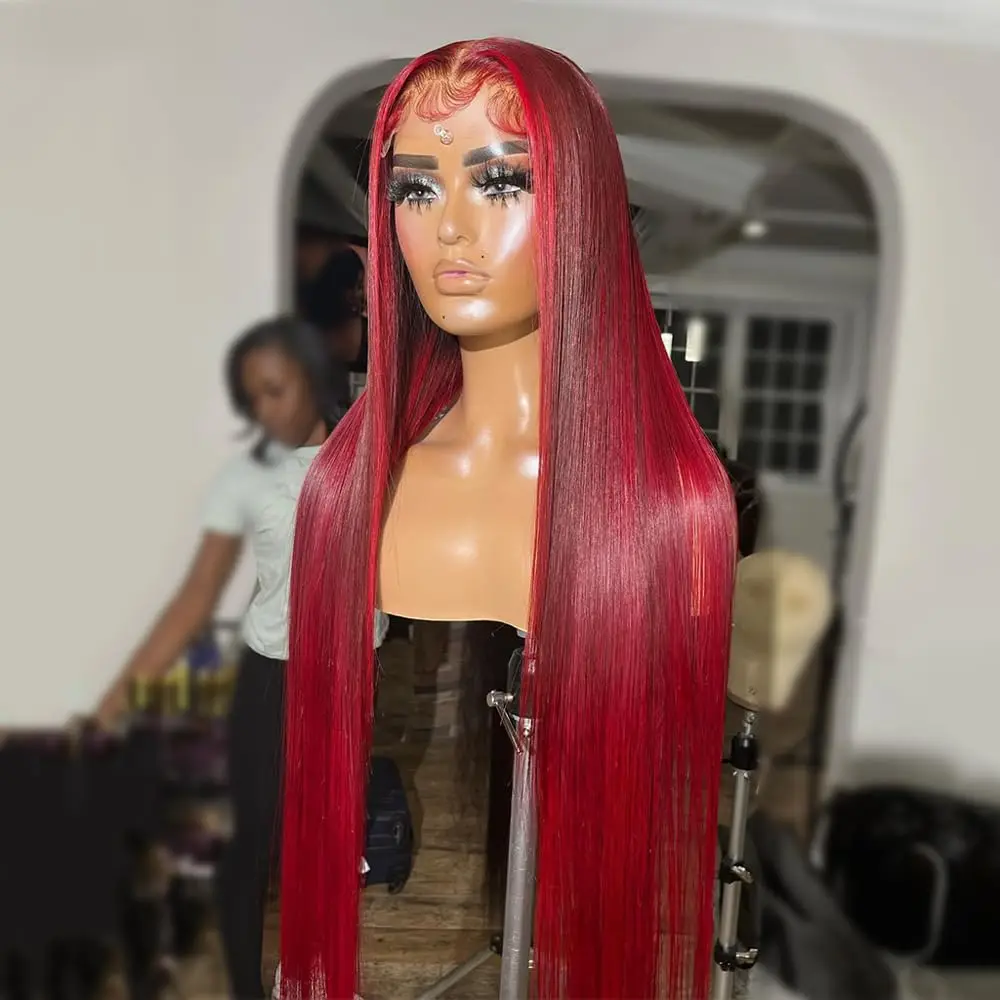 99J Highlight Red Burgundy Wig Human Hair 200% Density 13x4 Straight Lace Front Wigs Human Hair Pre Plucked
