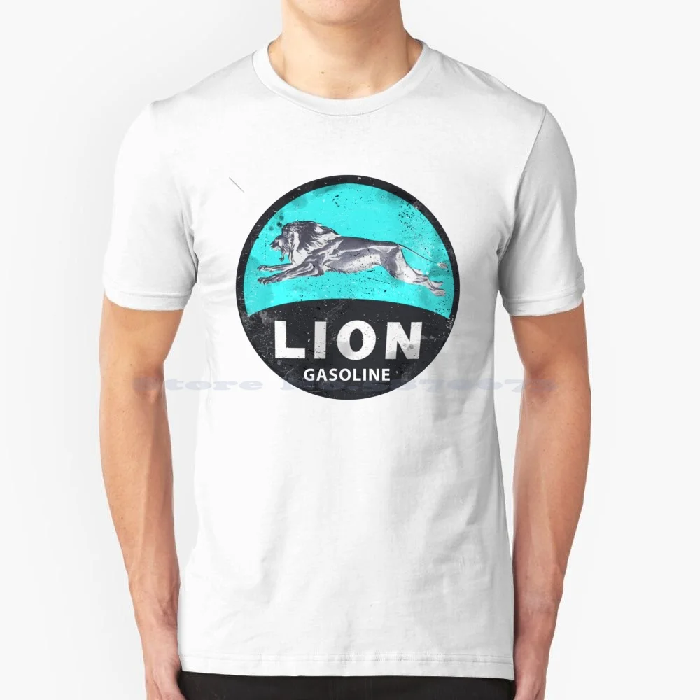 Lion Gas Blue Vintage Sign T Shirt 100% Cotone Tee Esso Gas Station Sign Motor Oil Oil Oil Tans Oil And Gas Company Oil