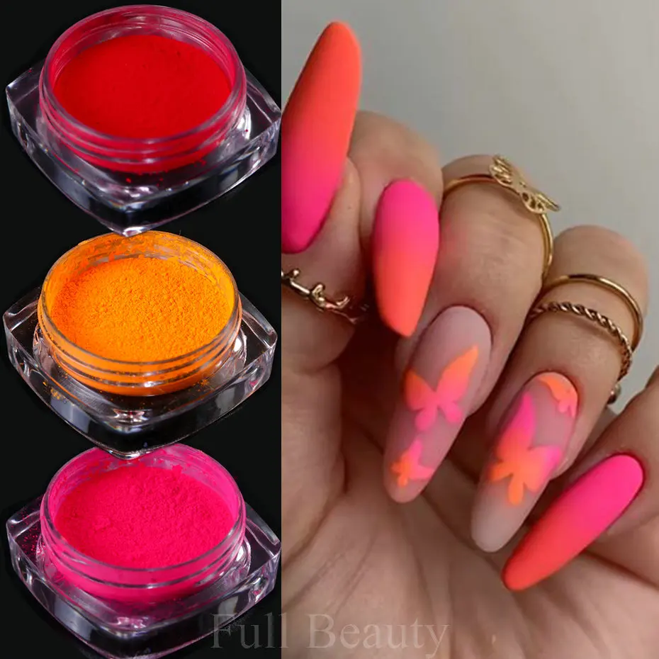 Colour Neon Phosphor Pigment Nail Glitter Shinny Effect Chrome Dust Fluorescent Nail Powder Gel Polish Manicure Nails Decoration