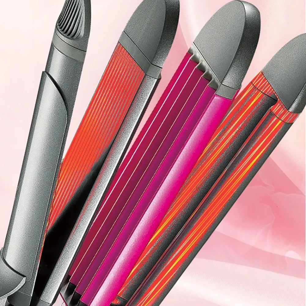 Kemei 4 in 1 Hair Straightener Crimper Hair Wand Curler Flat and Curling Iron Women Styling Waver Adjustable Temperature