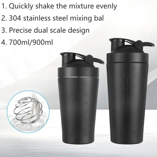 500/750ml Stainless Steel Protein Powder Shaker Bottle with Steel Ball and Scale Leak Proof Gym Fitness Sport Whey Shakes Cup 3