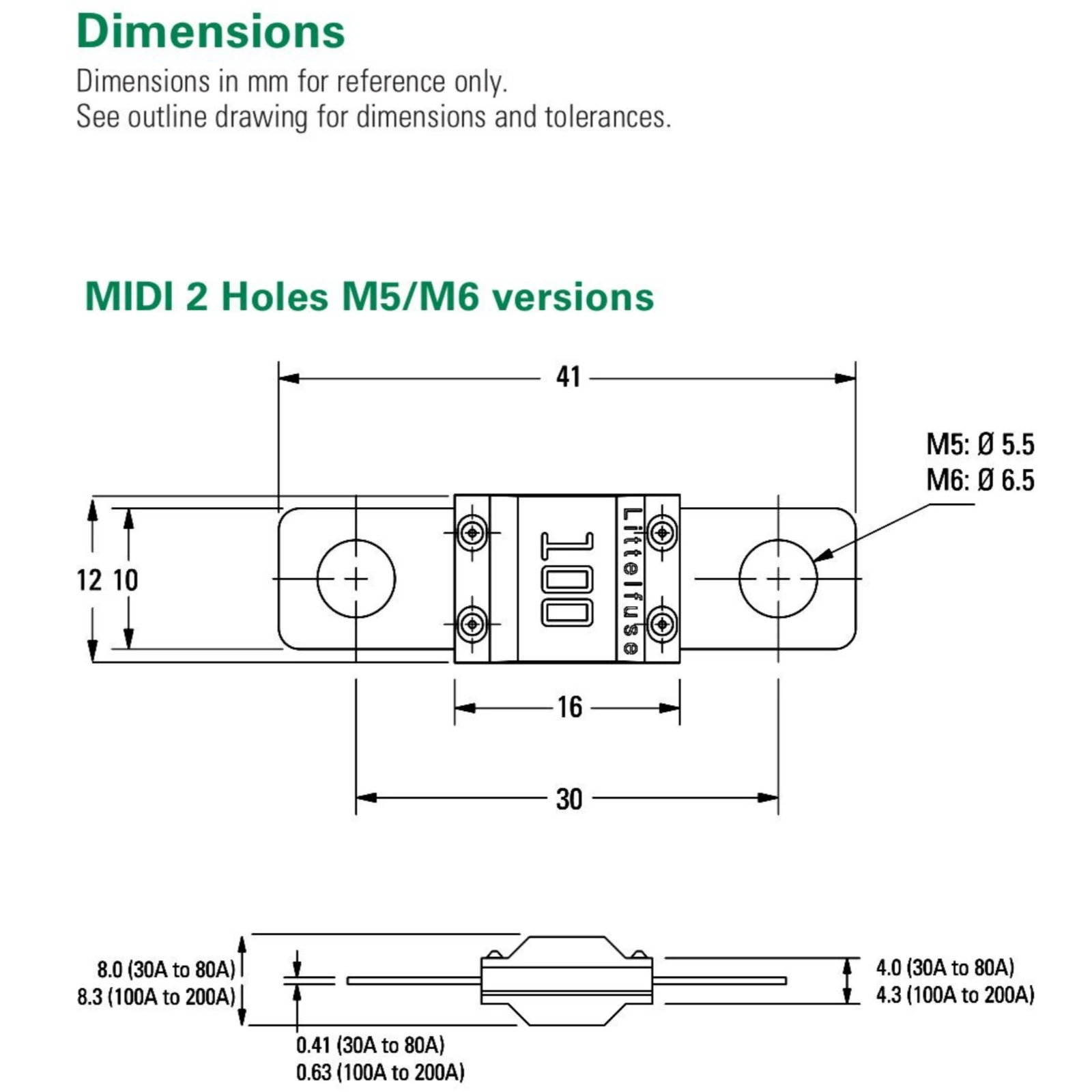Littelfuse 498 MIDI 30A Rated 32V 0498030.M Bolt-down Fuse Flat Type Blade Fuse for BYD Motorcycle Boat Truck SUV bus