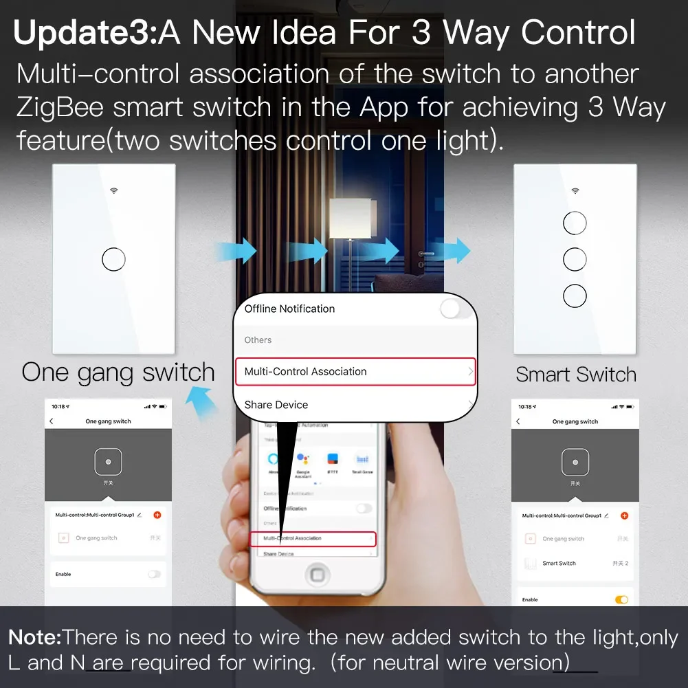 Smart Light Switch with Remote Neutral Required (US Version
