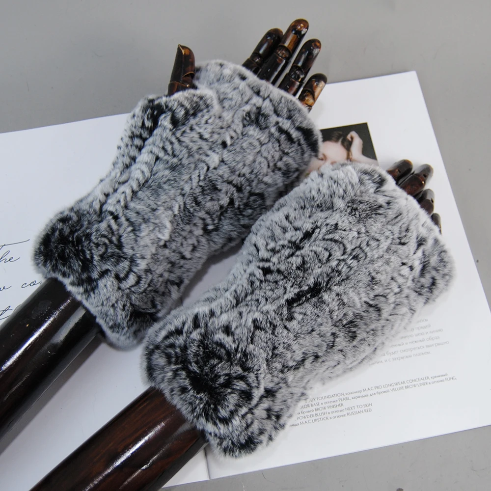 Hot Sale Winter Women Natural Real Rex Rabbit Fur Gloves Good Elastic Knitted Rabbit Fur Mittens Lady Real Rex Gloves