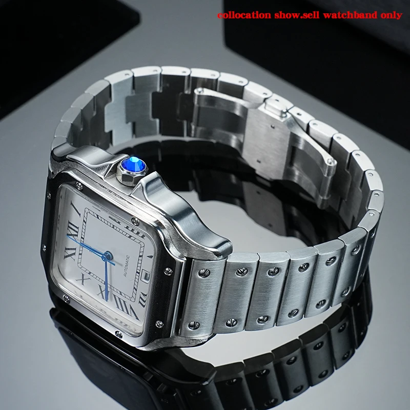 Santos 21mm Stainless Steel Men's Watchband with Metal Fold Clasp