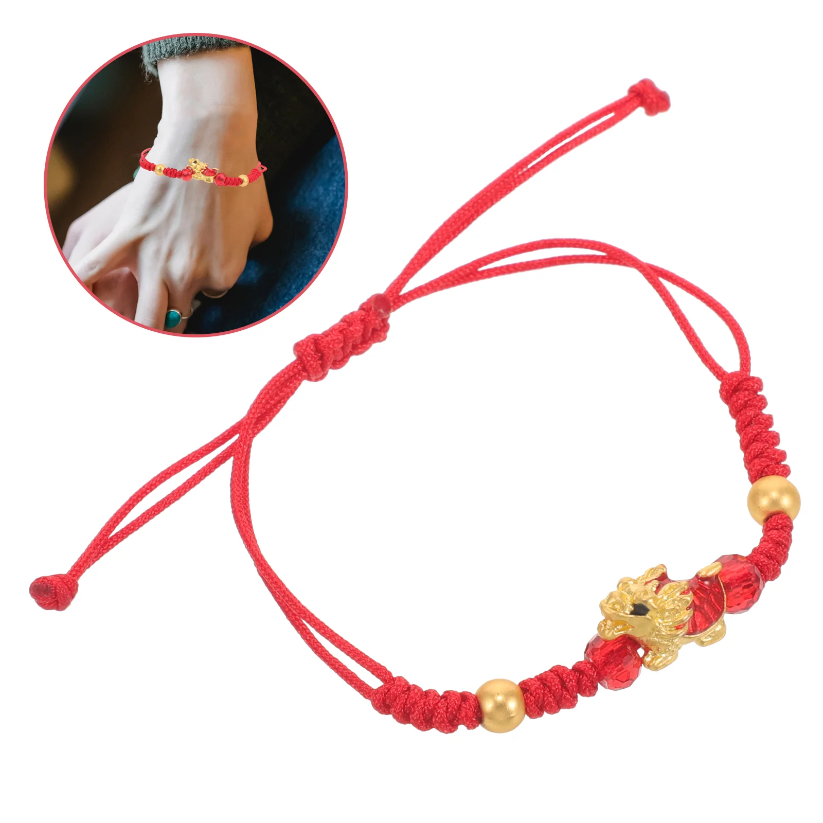 Anno Del Drago Braccialetto Regolabile Corda Intrecciata Fascino Zodiacale Rosso Miss Intrecciato