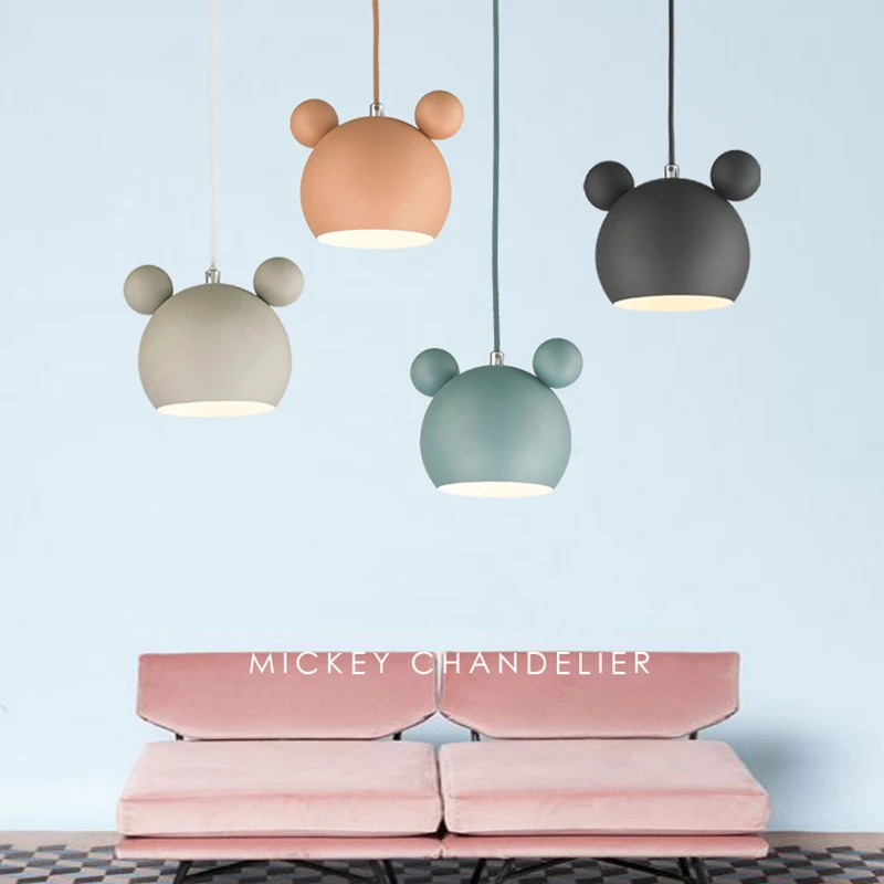 

Nordic Mickey Pendant Lights Colorful Iron Hanging Lights for Bedroom Lights Decor E27 Luminaire Suspension Indoor Lighting
