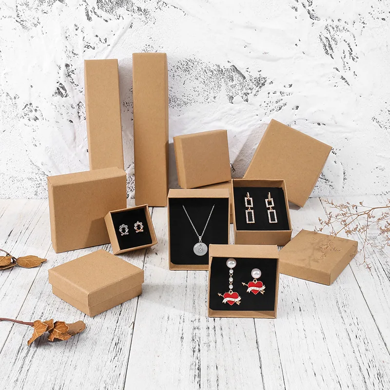 10pcs Jewelry Display Organizer Box With Sponge Kraft Cardboard Travel Jewellry Necklace Earrings Ring Packaging Storage Carton velvet lovely panda bear star fish swan tortoise necklace ring earrings casket present gift boxes for jewellry wrap wholesale