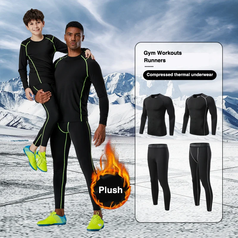 Description Picture 5 of itemMen's Fleece Thermal Underwear Winter Warm Turtleneck Long Johns Kids Black Thermal Shirt Long Sleeve Bottom Second Skin Tights