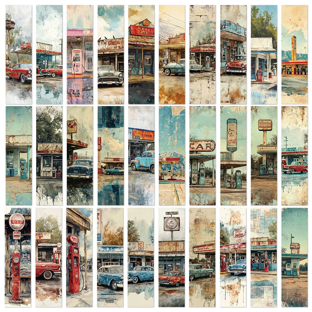 Classic Gas Station Bookmarks American Retro Car Style Reading Books Marked Paper Cards 30Pcs Creative Diy
