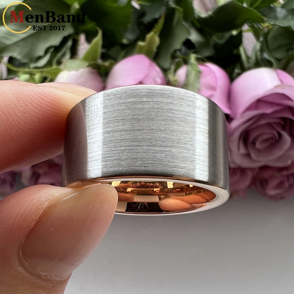 MenBand 10MM 12MM Large Flat Surface Men Tungsten Wedding Ring Brushed Finish Comfort Fit Size 7-15